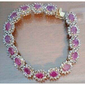 Natural Ruby & Diamond 14K Solid Yellow Gold over 14K Solid White Gold Bracelet